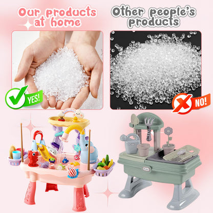 NOPROB 2027 Upgraded Toddlers 1-3 Water Table with Electric Pump, Kids Water Table with Faucet Play Food Accessories Fishing Toy, Kitchen Play Sink Toys for Girl Boy Age 4-8 (Pink)
