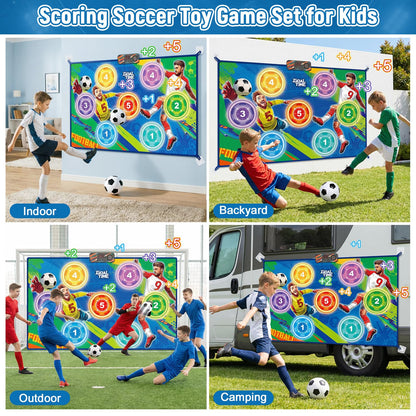 WUPIOS Electronic Scoring Soccer Toy Game Mat Set for Kids, Indoor Outdoor Toss Soccer Target Game with Real-Time Score, 2 Soft Soccer & Goal, Birthday Gifts for 3-5/6-8/8-12 Years Old Boys Girls
