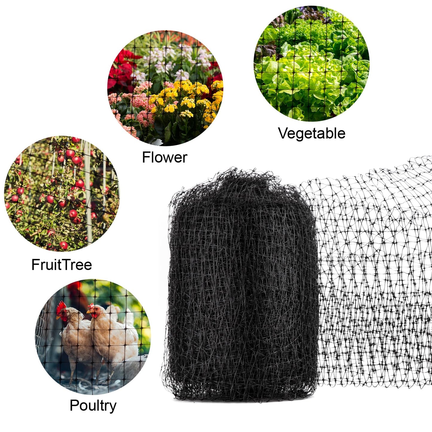 NONMON Bird Netting 5 x 100 FT Heavy Duty Garden Netting Deer Fence Netting Pest Barrier for Protect Fruit Trees, Plants and Vegetables Against Birds, Deer, Squirrels, Black