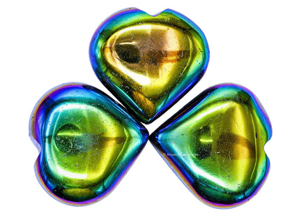 Amazing Gemstone Titanium Aura Quartz Crystal Heart Palm Stone - Pocket Massage Worry Stone for Natural Body Chakra Balancing, Reiki Healing and Crystal Grid