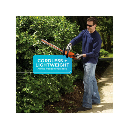 BLACK+DECKER 20V MAX Cordless Hedge Trimmer, Battery and Charger Included, 22 Inch Steel Blade Lightweight Bush Trimmer, Soft Grip, Less Vibration (LHT2220)
