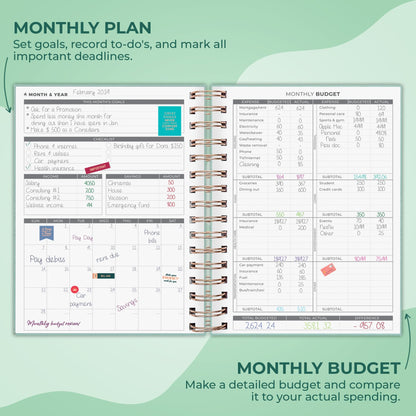 Clever Fox Budget Planner Spiral – Expense Tracker Notebook – Monthly Budgeting Organizer, Finance Logbook & Accounts Book to Control Your Money – Undated Bill Tracker, 6.3x8.4” - Mint Cream