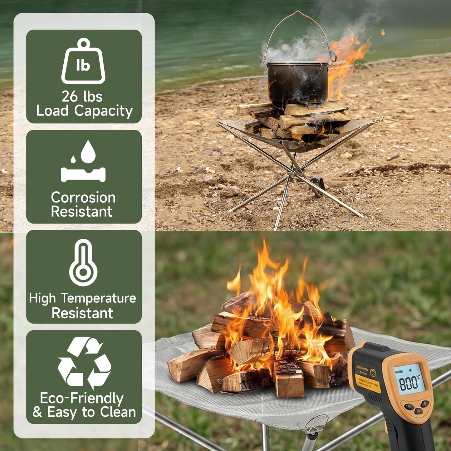 Upgraded 22 Inch Portable Fire Pit for Camping, Collapsible Fire Pits for Outside Wood Burning, Smokeless Firepit, Lightweight Stainless Steel Firepit for Campfire, Camping, Barbecue, Patio- 1.76 lbs
