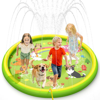 Peradix Splash Pads for Toddlers, 67" Kids Splash Pad with Inflatable Base, Dog Pattern Sprinkler Mat for Kids, Summer Water Toy for Backyard Garden Lawn, Baby Pool Learning Gift for Boys Girls Dogs