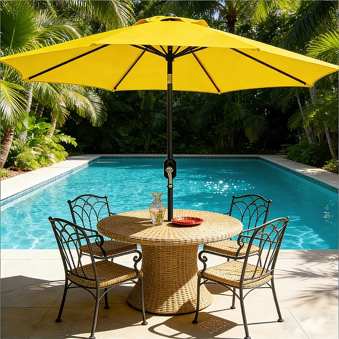 MAKE CHANGES 9FT Patio Umbrella 2 Pack, Set of 2 Outdoor Table Market Umbrella with Push Button Tilt & Crank, 8 Sturdy Ribs Waterproof UV Protection Fade-Resistant for Garden, Deck, Backyard, Pool