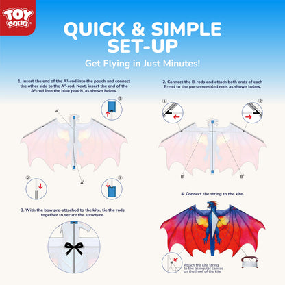 TOY Life 55.9'' Dragon Kites Easy to Fly for Kids Adults with 328.1 FT String, Beach Kite Outdoor Game Outside Toys Activity, Dragon Toys for Kids, Gift for Boys Ages 4-8