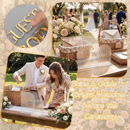 Amyhill 2 Pcs Acrylic Wedding Signs for Reception 8 × 10'' Cards and Gifts 5 x 7'' Please Sign Our Guestbook Sign with Stand Wedding Table Decor for Marriage Memorial Ceremony(Gold,Black,Minimalist)