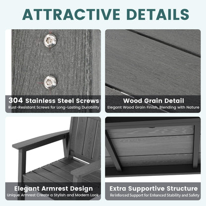 Pamapic 5 PCS Outdoor Dining Set, Spacious HDPE Outdoor Table and Chairs, Wood Grain Patio Furniture Sets with Elegant Armrest, All-Weather Patio Dining Table with Umbrella Hole, Gray