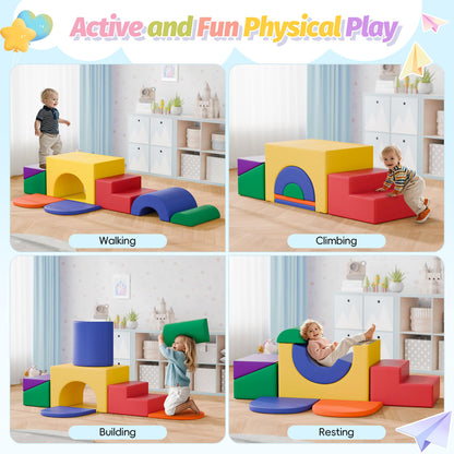 MU ‌Soft Climbing Toys for Toddlers, 7-Piece Baby Soft Foam Climbing Blocks, PU Leather Gym Climb and Crawl Activity Play Set, Indoor Climbing Toys for Kids and Children, Classic
