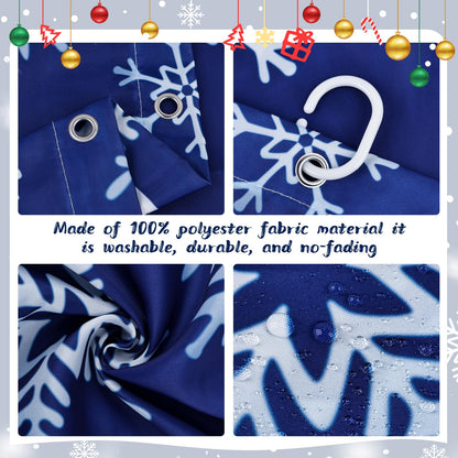 Christmas Shower Curtain: Blue White Snowflakes Christmas Bath Shower Curtain Set with Hooks, Serene Winter Snowflake Merry Xmas Fabric Bathroom Decorations for Home Farmhouse Window Indoor Decor