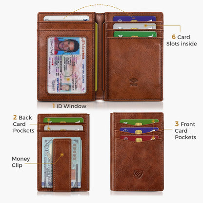 RUNBOX Magnetic Closure Slim Wallet for Men, Leather Front Pocket Wallet Holds 12 Cards, Rfid Blocking Card Wallet with Money Clip, Gifts for men
