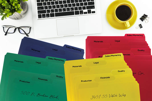 Better Office Products Heavyweight Poly File Folders, 1/3 Cut, Top Tab, 24 Per Box, Letter Size, Assorted Colors-Red, Blue, Yellow Green, 24 per Box
