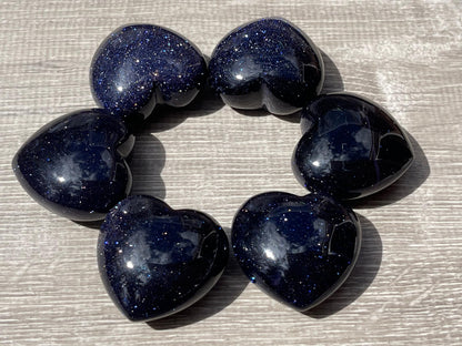 GAF TREASURES Blue Goldstone Gemstone Hearts, Polished Blue Goldstone Puffy Hearts, Blue Goldstone Crystal Palm Stone, Blue Goldstone Healing Crystal Hearts (1 Heart)