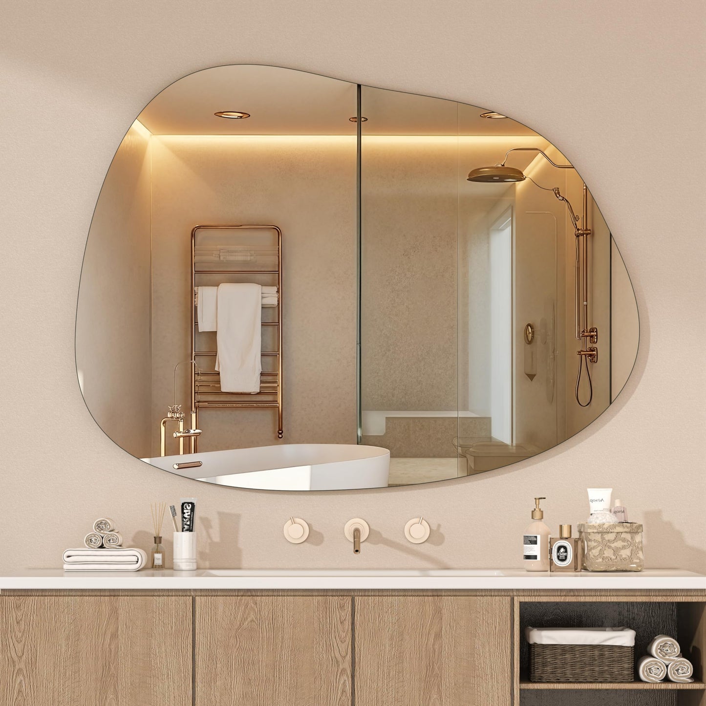 Hasipu Irregular Wall Mirror - 25"x19" Asymmetrical Frameless Mirror, Modern Decorative Mirrors for Living Room, Entryway, Hallway, Bathroom, Bedroom,Wall Mounted Home Decor