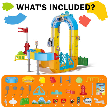 Rail Electric Train Set with Traffic Signs for Kids 3 4 5 6 7 8 Years Old, 60 PCS 3D Magic Flexible Race Car Track, Building Block Toys with Anti-Gravity, Educational STEM Toy Boys Girls Birthday