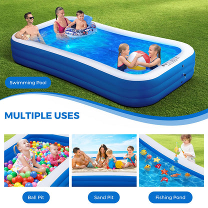 Inflatable Swimming Pool with Pool Lights, 130" x 72" x 22" Full-Sized Large Inflatable Family Pool, Summer Water Party, Outdoor, Garden Backyard, Suitable for Adults