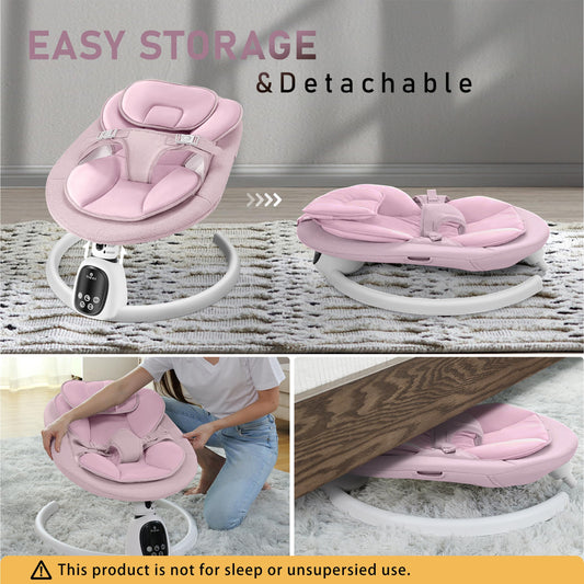 T TICCI Baby Swings for Infants, Smart Portable Baby Swing for Newborn, Bluetooth Infant Swing with Music Speaker, Remote Control Indoor Rocker with 5 Sway Speeds, 0-6 Months, Pink