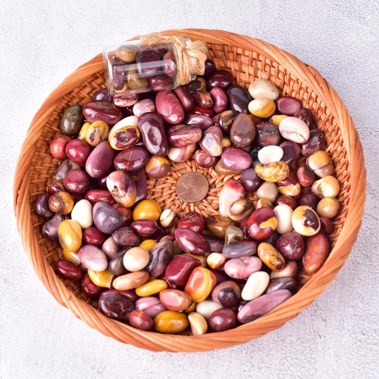 SigMntun Polished Mookaite Jasper Crystal Chips Set, 0.4", 128 Pcs - Handpicked Tumbled Stones and Crystals Bulk for Healing, Reiki, Meditation, Witchcraft and Home Decor