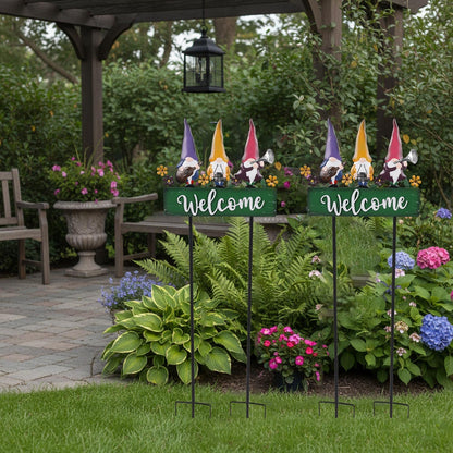 YHSOLAR Spring Gnomes Decorations for Yard with Garden Welcome Sign, Large 43.3inch Musical Gnome Decorative Garden Stakes Metal Yard Art for Outdoor Lawn Decorations