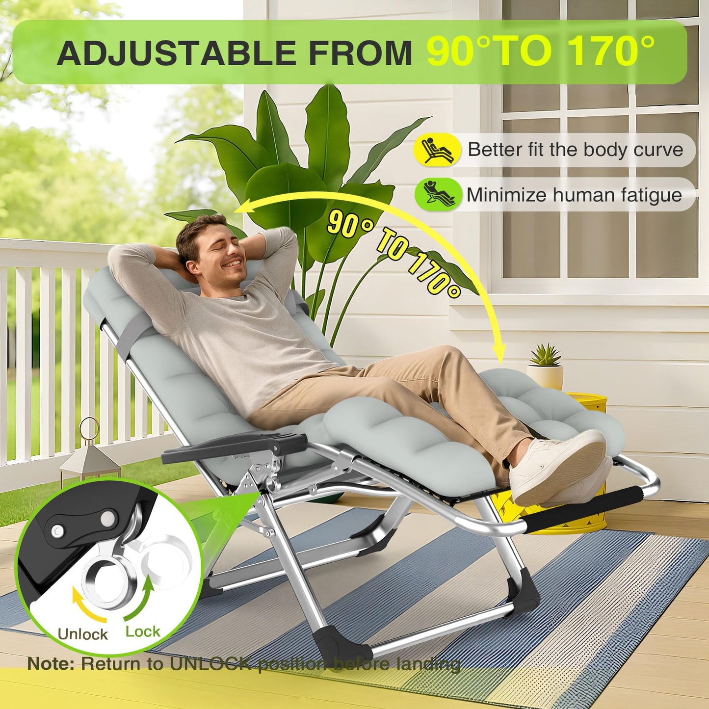 Suteck Zero Gravity Chair, Reclining Camping Lounge Chair w/Removable Cushion, Upgraded Lock and Cup Holder, Reclining Patio Chairs Folding Recliner for Indoor and Outdoor