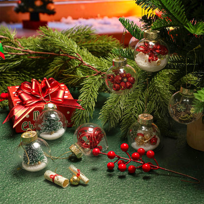 Wettarn 50 Pcs 2.36 Inch Christmas Plastic Fillable Ornaments, Transparent DIY Craft Rainbow Ball with Lid and Rope, Xmas Hanging Ornament for Party Wedding Home Decor (Clear)