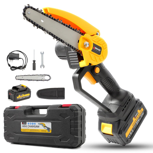 Wagan EL7007 OneVolt Cordless Chainsaw 6, 6-Inch Mini Chainsaw with UL Certified 3.0Ah Rechargeable Battery, Lightweight Handheld Saw for Tree Trimming, Pruning, and Wood Cutting