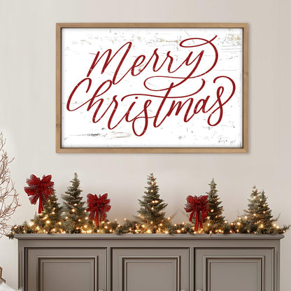 pechpell Merry Christmas Wall Decor Art Framed, 23.6×15.7 Inch Large Wooden Merry Christmas Sign, Xmas Holiday Indoor Living Room Bedroom Office Mantel Rustic Farmhouse Decorations for Home Kitchen