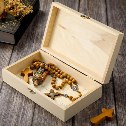 CroBlissful First Communion Wooden Box Keepsake Baptism Memory Box Gift 8.6 x 5.1 x 2.4 Inches First Holy Communion Jewelry Storage for Baptism Memory Keepsake(Floral)