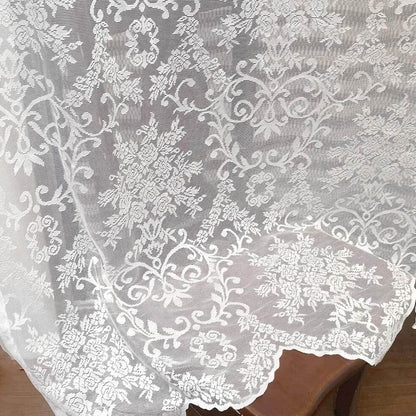 WUBODTI 84 Inch White Lace Curtains with Valances Attached 2 Panels, Floral Embroidered Semi Sheer Window Curtain Lace Tulle Rod Pocket Window Drapes with Valance for Living Room Bedroom Balcony