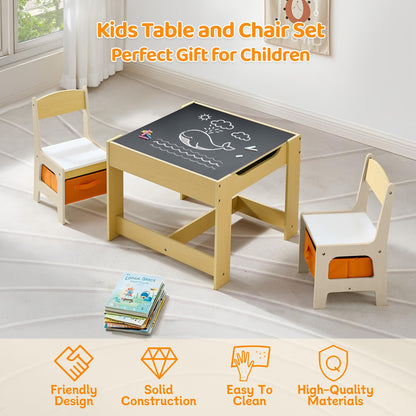 CuFun Kids Table and Chairs Set, 4 in 1 Wooden Kids Table with Reversible Tabletop, Children Activity Table with Removable Tabletop Storage, Toddler Table and Chair Set for Home, Nursery, Playroom
