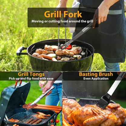Retirement Gift for Men BBQ Grill Tools Set with Spatula Fork Tongs Brush Apron Heavy Duty Stainless Steel Grilling Accessories in Aluminum Case Retired Gifts for Dad Grandpa Coworker Teacher Boss