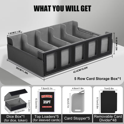 Kabinka Trading Card Storage Box with Commander Display, 5-Row Deck Case with Removable Lid; 3900+ Card Organizer for MTG TCG PTCG Sports Card, Top Loaders Storage Box (Black)