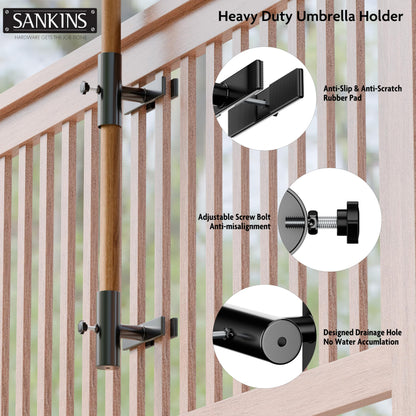 SANKINS Patio Umbrella Holder for Deck Railing, Adjustable Patio Umbrella Base Outdoor Umbrella Stand, Patio Umbrella Clamp Deck Umbrella Mount for Balcony, Patio Railing
