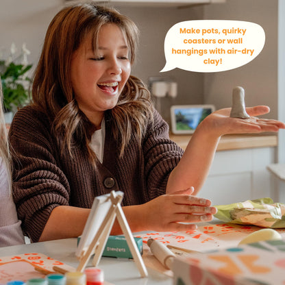 Sculpd - The Original Kids Pottery Kit, Air-Dry Clay Starter Kit for Kids Age 4 to 6, Air Dry Clay with 10 Colour Paint Set, Paintbrushes, Tool Set, Alphabet Stampers, Sponge and Step-by-Step Guide