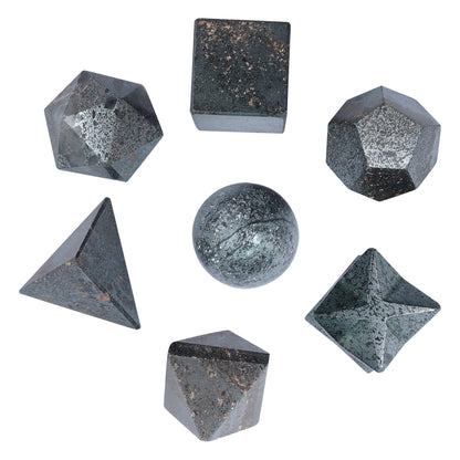 Crocon Hematite 7 Pcs Platonic Solid Sacred Stones Geometry Set for Reiki Healing Chakra Stone Balancing Crystal Cleansing Spiritual Money Good Luck Decor Size: 15-20 mm