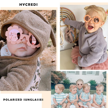 Hycredi Flexible Bendable Flower Baby Polarized Sunglasses with Strap Cute Shades for Newborn Infant Boys Girls Age 0-24 Months-White/Purple Red Mirror+Blue/Orange Red Mirror