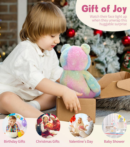 Tezituor Rainbow Teddy Bear Stuffed Animal,13.78in Cute Bear Plush Toys, Cozy Bears Plushies,Stuffies for Girlfriend, Kids Valentine’s Day,Christmas,Birthday Gifts,Huggable Medium Size(Rainbow)
