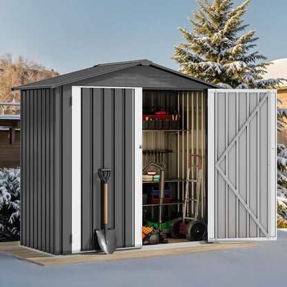 DWVO 6x4ft Outdoor Storage Shed, Weatherproof Tool Shed w/Locking Entry & Ventilation for Grass Cutter, Bike, Equipment, Courtyard, Garden (Dark Gray)