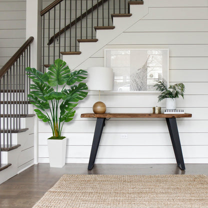 ASTIDY Artificial Monstera Deliciosa Plant 5FT - Faux Tropical Palm Tree with White Tall Planter - Fake Swiss Cheese Floor Plant Potted - Artificial Tree for Home Office Living Room Decor Indoor