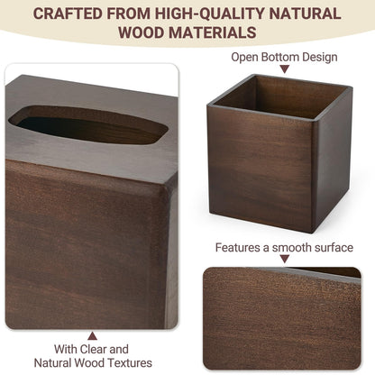 Mkono Tissue Box Cover Square Open-Bottom Wood Tissue Box Holder Decorative Facial Cube Organizer Modern Farmhouse Decor for Bathroom Bedroom Dresser Living Room Office Dorm, Dark Brown