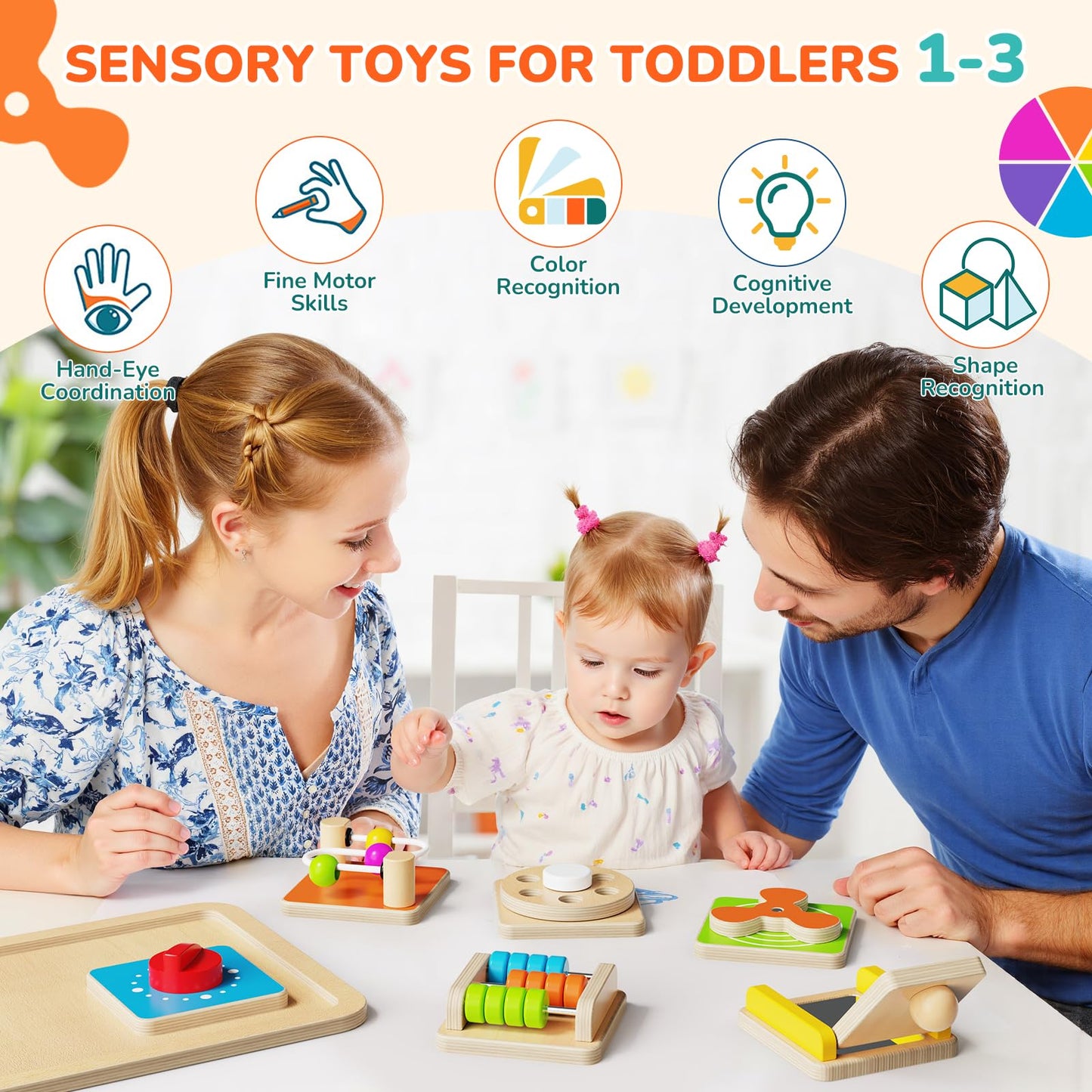 Paisure Montessori Busy Board for Toddlers 1-3, 6-in-1 Sensory Activity Cube, Fine Motor Skills Learning Toy with Bead Maze, Gears & Spinner, Quiet Travel Toy for 1 Year Old Boy and Girl Gifts