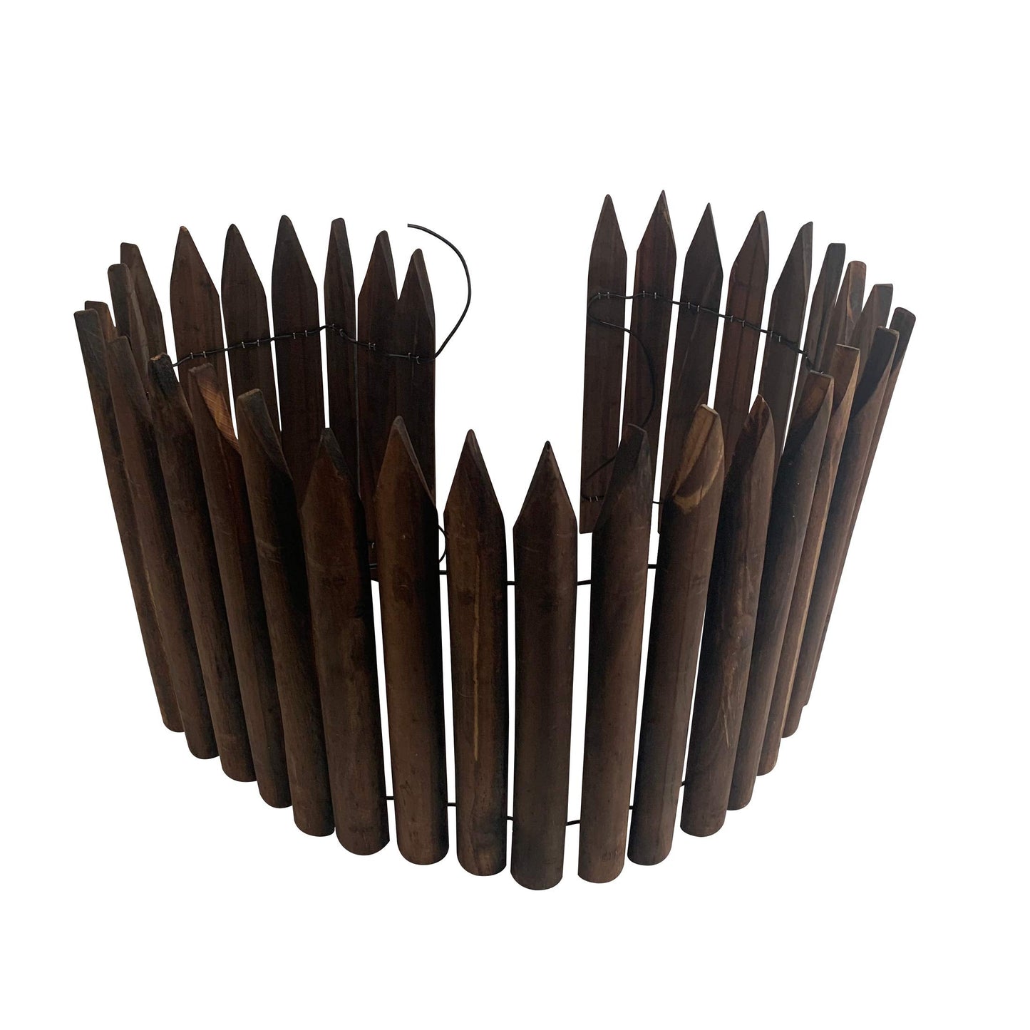 Worth Garden Wooden Short Fence Lawn Edging – Burnt Wood Finish Flexible Garden Border, No Dig Landscape Edging for Flower Beds, Tree Border & Yard – 11.8” H x 42” L