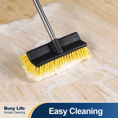 Yocada Deck Brush with 4-Section Extendable Handle Floor Scrub Brush Soft &Medium Bristles Non-Slip Grip for Outdoor Deck Patio Bathroom Garage Concrete Cleaning 53.89 Inch