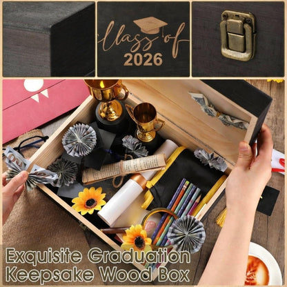 Geelin Graduation Keepsake Wooden Box Class of 2026 Graduation Cap Large Keepsake Box Graduate Wooden Engraving Memento Case for High School College Memory Gifts 13 x 10.5X 5inch(Black)