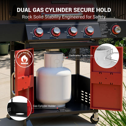 HUGROVE 4 Burner Propane Gas Grill with Side Burner, 601 Sq. In. Cooking Area with Warming Rack 51,000 BTU BBQ Grill with Porcelain-Enameled Cast Iron Grates for Outdoor Cooking