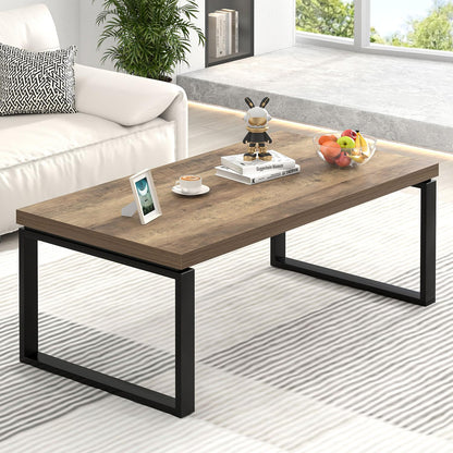 EXCEFUR Coffee Table, Modern Wood and Metal Living Room Table, Industrial Rectangle Center Table for Home Office, Rustic Oak, 47 Inch