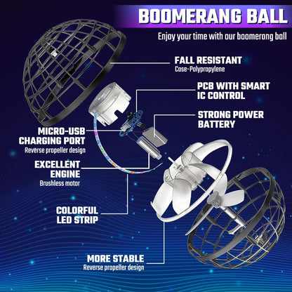 Sosuy 2026 Flying Orb Ball for Kids, Magical Hover Cosmic Boomerang Space Floating Mini Hand Rotating Drone Stocking Stuffer Xmas Toys for Boys Girls Teen Age 6 7 8 9 10+ Gray