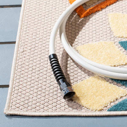 SAFAVIEH Washable Rug Outdoor Cabana Collection - 5'3" x 7'7", Ivory & Orange, Non-Shedding & Easy to Clean, Ideal for Patio, Backyard, Mudroom (CBN328A)