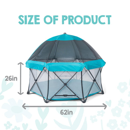 Regalo Safety My Play Deluxe Extra Large Baby Playpen & Portable Play Yard with Canopy, Foldable 8-Panel Indoor Outdoor Playpen for Babies & Toddlers, Mesh Sides, Washable Nylon Bottom, 62", Aqua