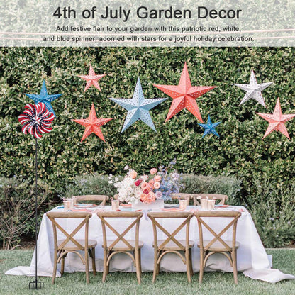 hogardeck 4th of July Wind Spinners Outdoor, Metal Wind Spinners with Stakes for Memorial Day Decorations, 360° Rotating Double Layers Windmill Yard Art for Outside Lawn Porch, Red White Blue
